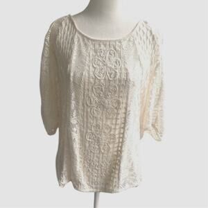 Meadow Rue Anthro Ivory Embroidered Top Cottagecore Fairy Country Boho, size L